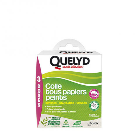 COLLE TOUS PAPIERS PEINTS AVEC INDICATEUR COLORÉ 3 ROULEAUX EN POUDRE